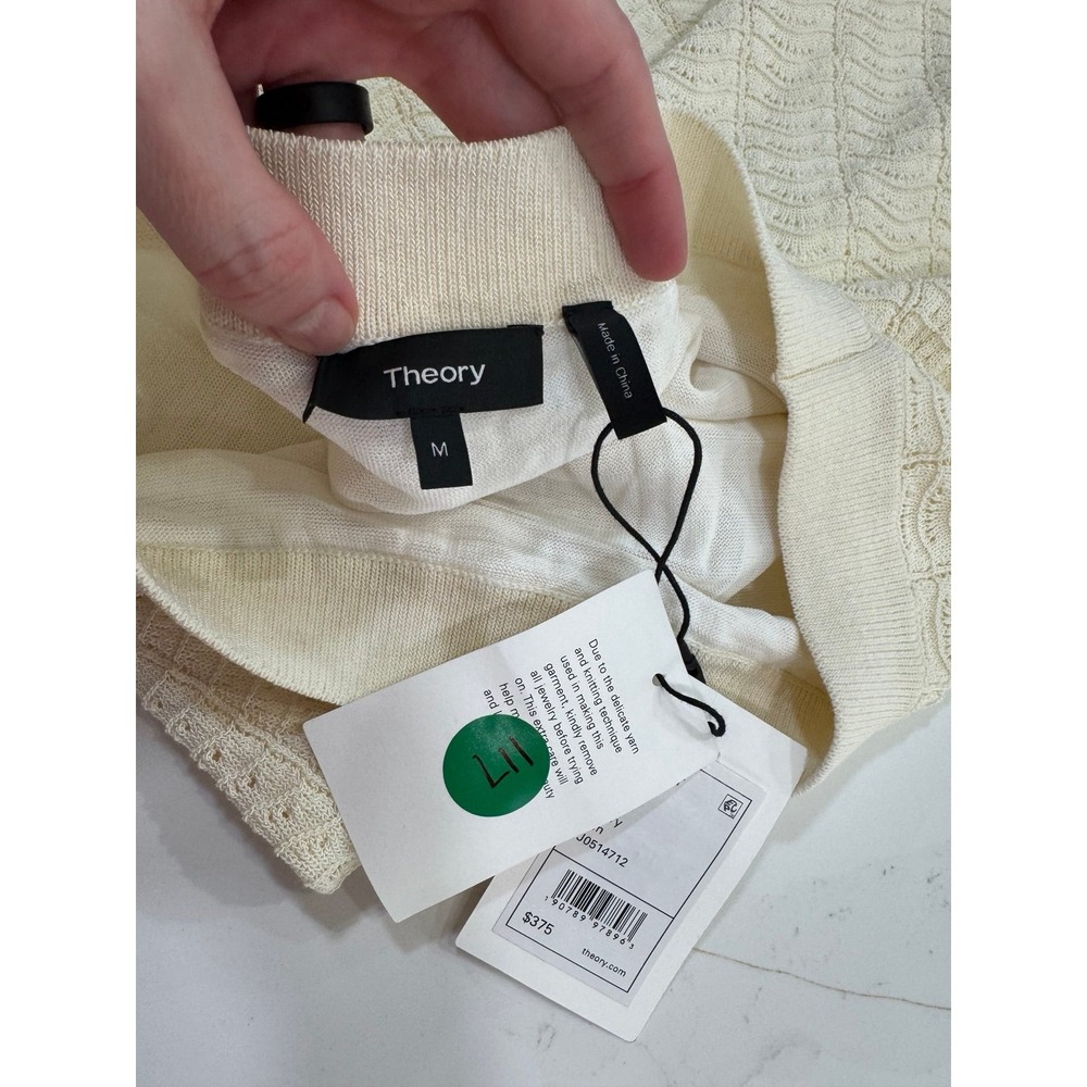 Theory Crochet‎ Midi Skirt Ivory Knit Pull On Elastic Waist Size M J0514712 - Picture 3 of 5